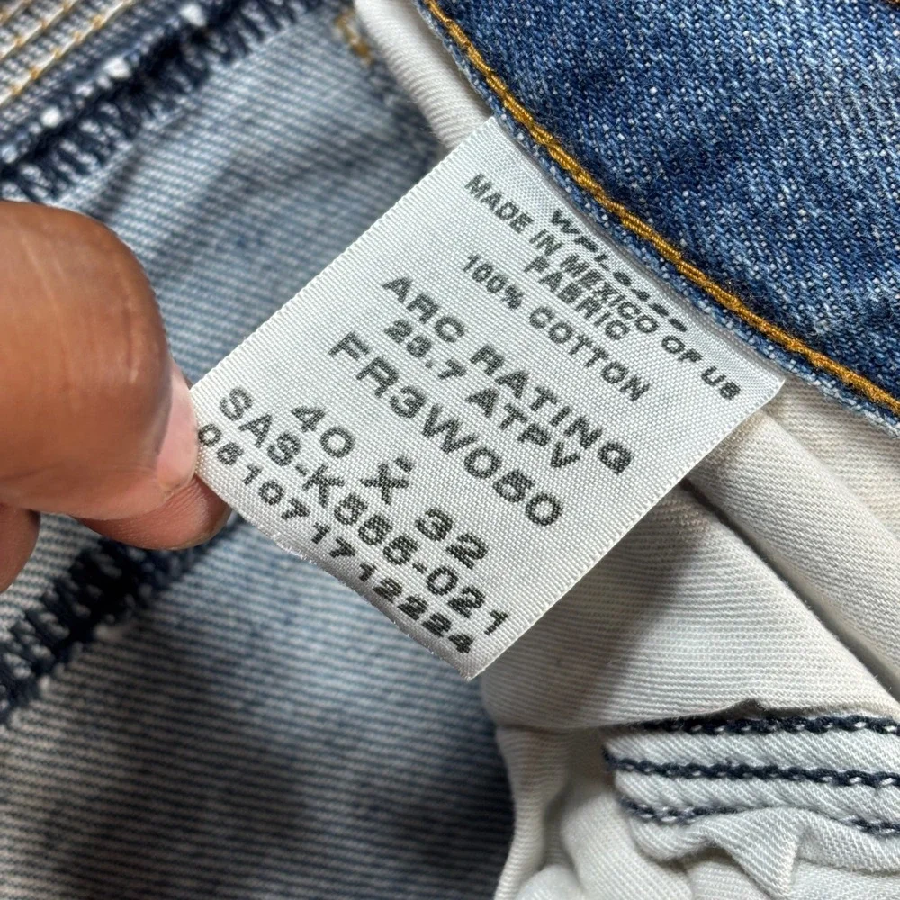 Wrangler Riggs Workwear FR Flame Resistant Jeans Men 38x31 Blue Denim Distressed